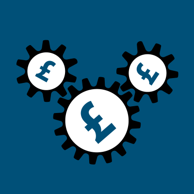 Graphic showing three cogs with pound sign at the centre.