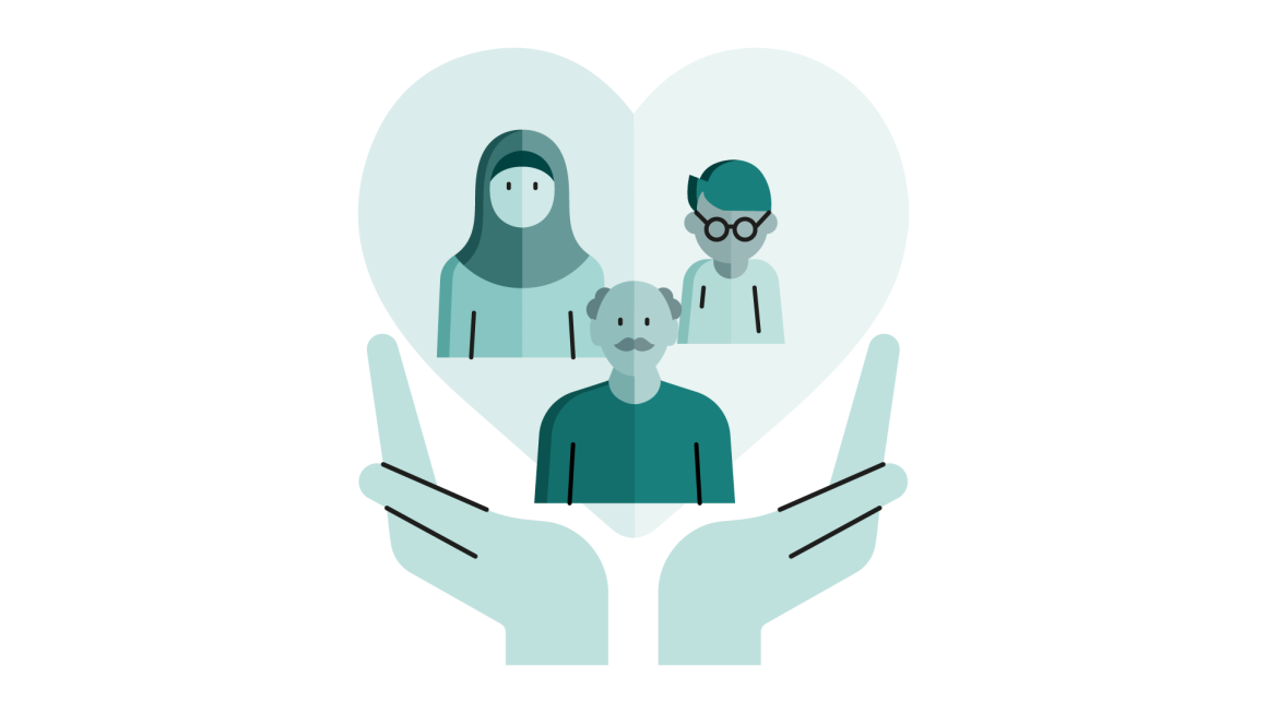 Illustration of three people in need of social care
