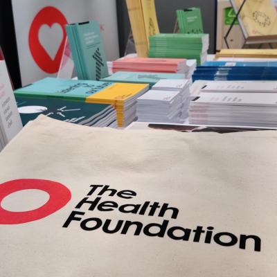 A range of Health Foundation publications on display at an event