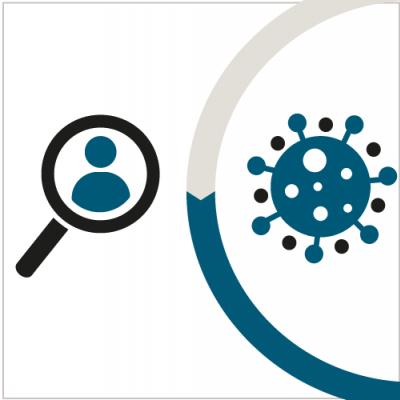 Graphic showing virus and magnifying glass