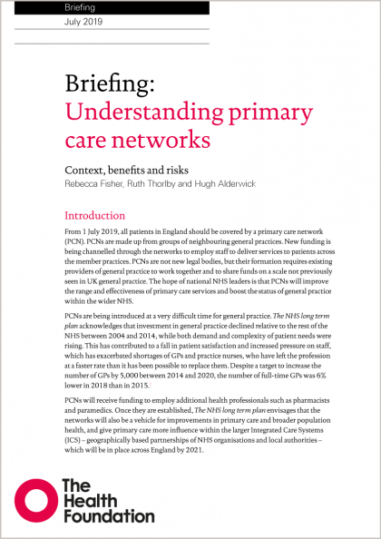 Front cover of our briefing, Understanding primary care networks